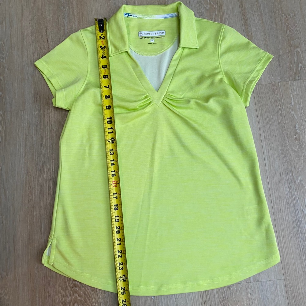 Pebble Beach Dry-Luxe Performance Polo Shirt Lime Green V-Neck Golf Top Womens M - Picture 3 of 7